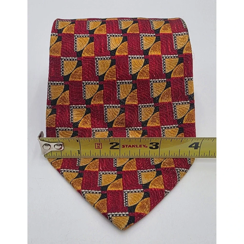 Fumagalli's Men's Vintage Silk Tie Red Gold Geometric Made in Spain